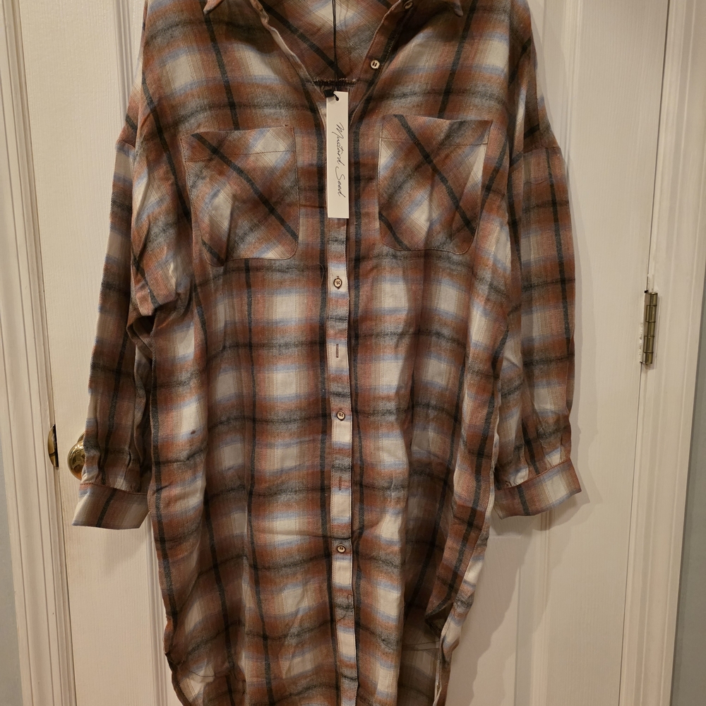 Mustard Seed Womens Shirt Dress Plaid Flannel Medium NWT